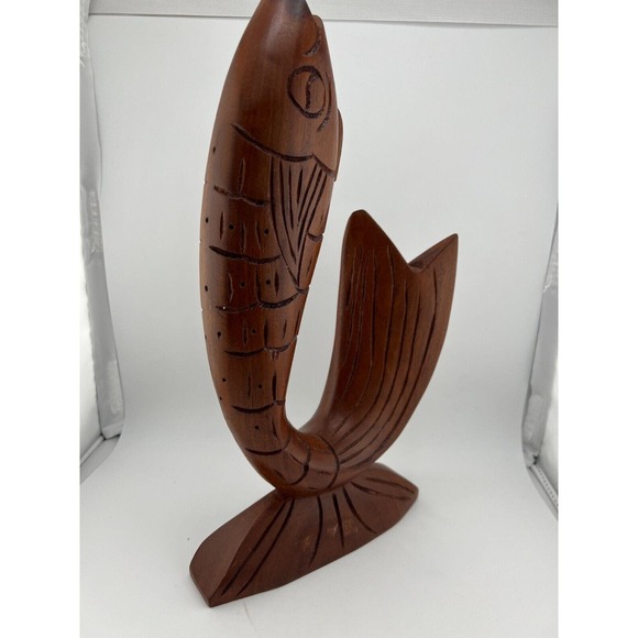Vintage Hand Carved Brown Wooden Home‎ Decorative Fish Sculpture Animal Figurine - Picture 3 of 10